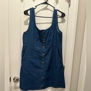 Very J Blue Denim Button-Front Pinafore Dress